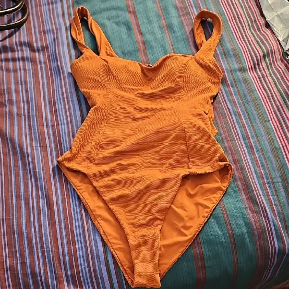 LSpace Orange Textured Swim Suit Size medium